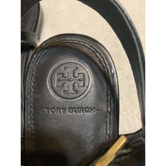 Tory Burch Laurel Strappy Black Patent Sandals Womens 9 - Picture 1 of 6